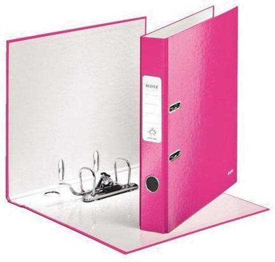 LEITZ mappe WOW, 180 grader, DIN A4, 50 mm, pink omslag af gråt karton, indvendig og udvendig med lamineret (1006-00-23)