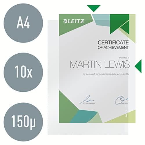 Leitz premium transparent ærmesæt, 10 dele, A4-format, farveløs med en blank overflade, 0,15 mm PVC-stiv film, dokumentsikker, 41003003