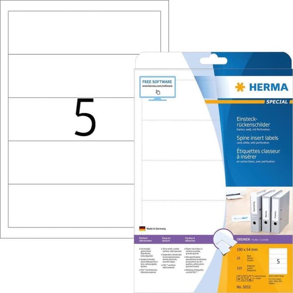 Herma 5032 Viilatarra 190x54mm Valkoinen - 125 tarraa