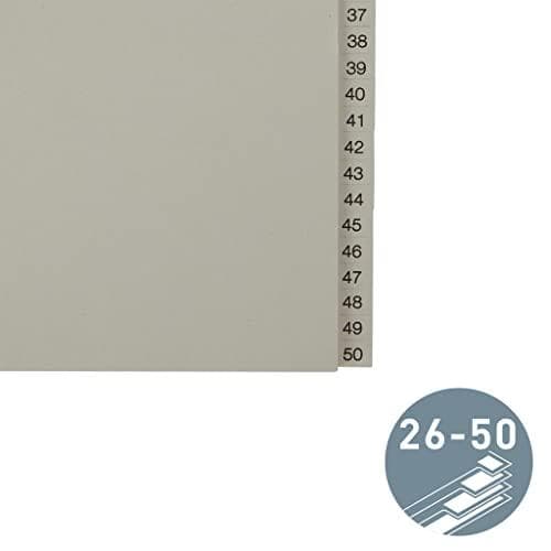LEITZ köysipaperirekisteri, numerot, A4 lisäleveys, 26-50 harmaa, 25 osaa, puolikorkeus, 100 gsm, lävistys: 80 mm, kanssa (1382-00-85)