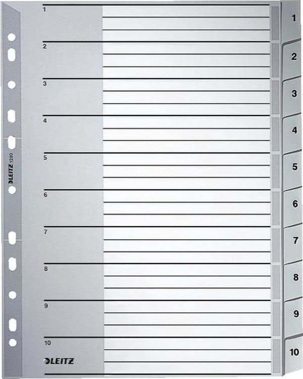 Leitz 1280 Register Din A4 Yläleveys 1-10 Polypropeenin Harmaa 10 Kielekettä 12800000