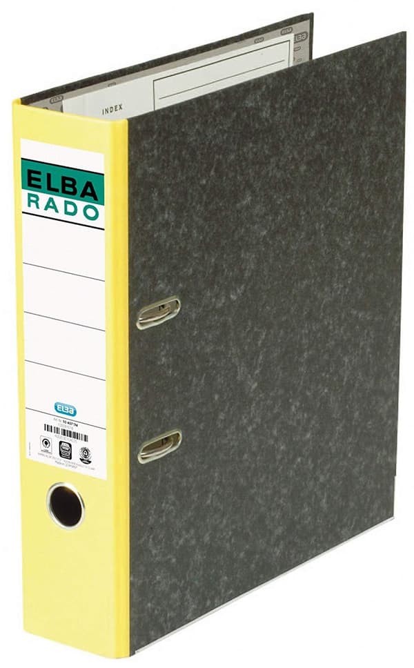 ELBA 100022600 återvinningsmapp grumlig marmor 8 cm bred DIN A4 gul baksida grön bar Blue Angel certifierad folder