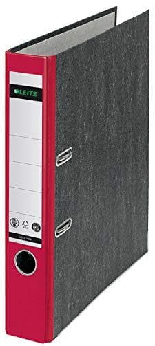 Leitz Quality Håndtag Arch File 180° A4 Carbon Neutral 100 % Genbrugspap Slank 5,2 cm Rygbredde Sky Marmor Papir Rød Ryg 10505025