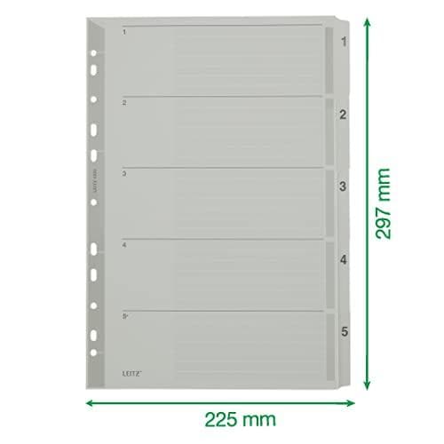 LEITZ Mylar pahviindeksi, numerot, A4, 1-5, 5 osaa, harmaa 160 gsm, kirjoitettavalla kansilehdellä, kielekkeellä ja rei'ityksellä (4323-00-00)