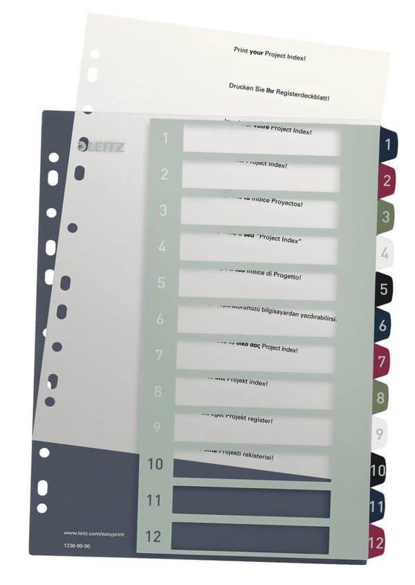 Leitz Register 1238 Style DIN A4 1-12 Polypropeeni Monivärinen 12 rekisteriarkkia erittäin leveä, PC-kirjoitettava 1238-00-00 (1238-00-00)
