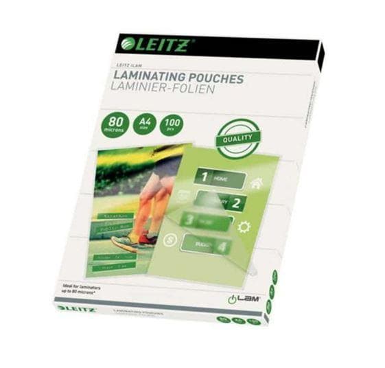 Leitz A4 varmlaminerande lamineringspåsar, glansiga - 80 mikron - Tillverkade av etylvinylacetat - 100 stycken