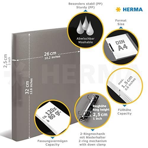 HERMA 19169 ringbind DIN A4 gennemskinnelig brun, smal, 2 ringe, robust plastik, 25 mm bred, gennemsigtig ringbind til skole og kontor, ringbindsmappe