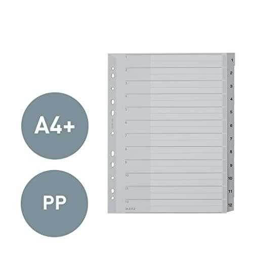Leitz plastindex (1-12, A4, PP, 12 ark) grå