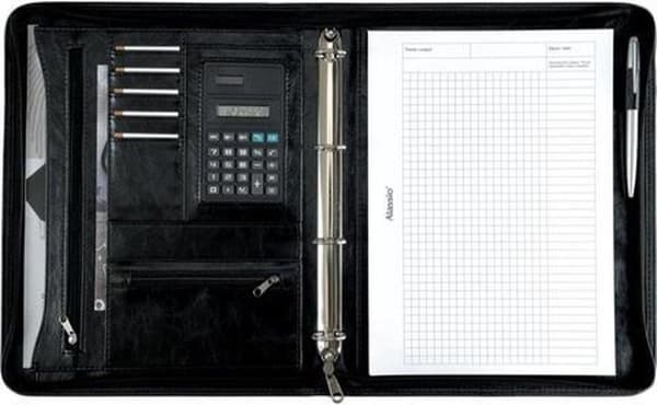 konferensfolder Alassio Massa - marmorerad version - A4 - konstläder svart + miniräknare