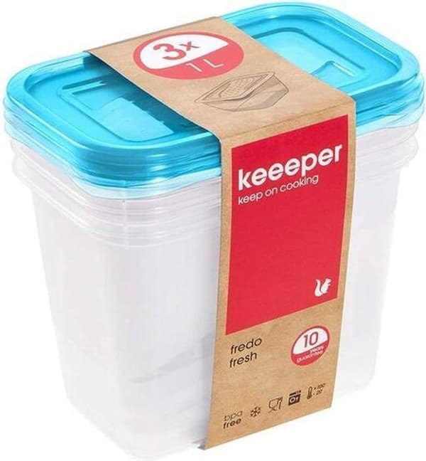 Fredo Fresh Frisk mad æsker Transp/blå Sæt 3 15x10x11 - 1l Keeper 30674