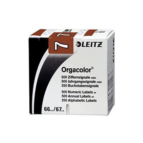 LEITZ number signal Orgacolor "7", on a roll, brown, dimensions: (W)30 x (H)23 mm, on a roll of carrier tape, self-adhesive (6607-10-00)