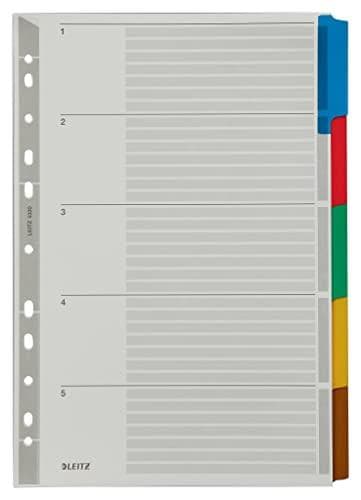 LEITZ Mylar pahviindeksi, tyhjä, A4, 5-osainen, harmaan värinen lippa, 160 gsm, kirjoitettavalla kansilehdellä, tappi (4320-00-00)