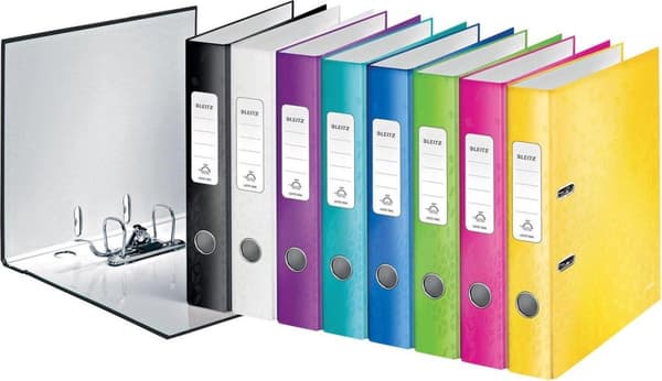 LEITZ-kansio WOW, 180 astetta, DIN A4, 50 mm, erivärinen kansi harmaasta kartongista, sisältä ja ulkoa laminoitu - 10 kpl (1006-10-99)