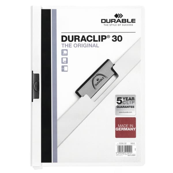 Dokumentmappe Durable Duraclip 30 Hvid Gennemsigtig A4 25 Dele