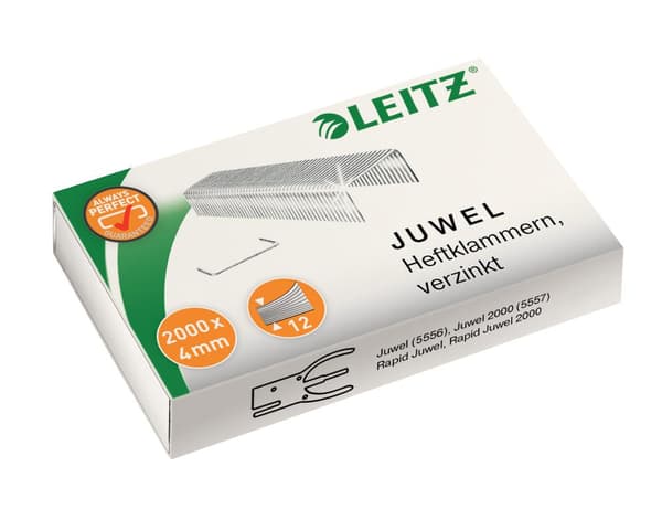 LEITZ JUWEL hæfteklammer, galvaniseret, 4 mm hæftekapacitet: 12 ark, til JUWEL hæftepistol (5640-00-00)