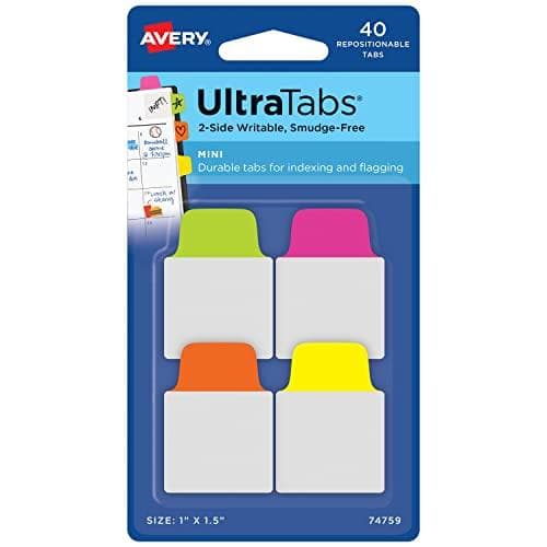 AVERY Zweckform självhäftande remsor UltraTabs Neon 25,4 x 38 mm skrivbara flikar, gjorda av polyester, pappersbelagda - 1 st (74759)