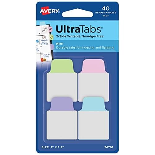 AVERY Zweckform självhäftande remsor UltraTabs pastell, 25,4 x 38 mm skrivbara flikar, tillverkade av polyester, pappersbelagda - 1 st (74761)