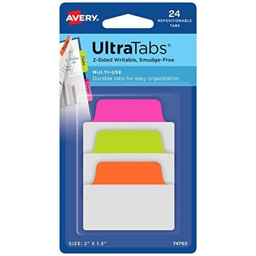 AVERY Zweckform liimanauhat UltraTabs Neon, 50,8 x 38 mm kirjoitettavat kielekkeet, valmistettu polyesterista, paperipäällysteinen - 1 kpl (74753)
