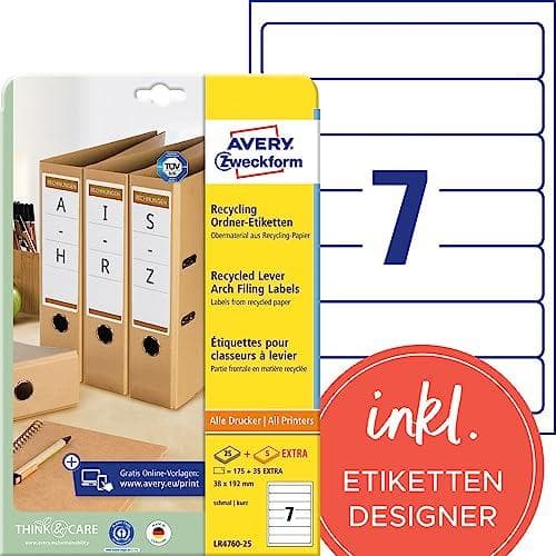 Avery Zweckform LR4760 - Hvid - 38 x 192 mm 175 etiketter (25 ark x 7) filetiketter