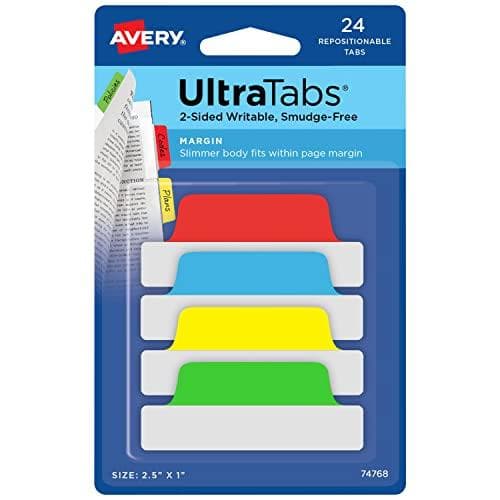 AVERY Zweckform självhäftande remsor UltraTabs Classic, 63,5 x 25 mm skrivbara flikar, tillverkade av polyester, pappersbelagda - 1 st (74768)