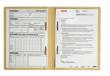 LEITZ dobbeltfoldehæftemaskine, DIN A4, Manila pap, vaskeskind 320 g kvm, kapacitet: 2 x 250 ark, dokumentdåse - 50 stk (3030-00-11)