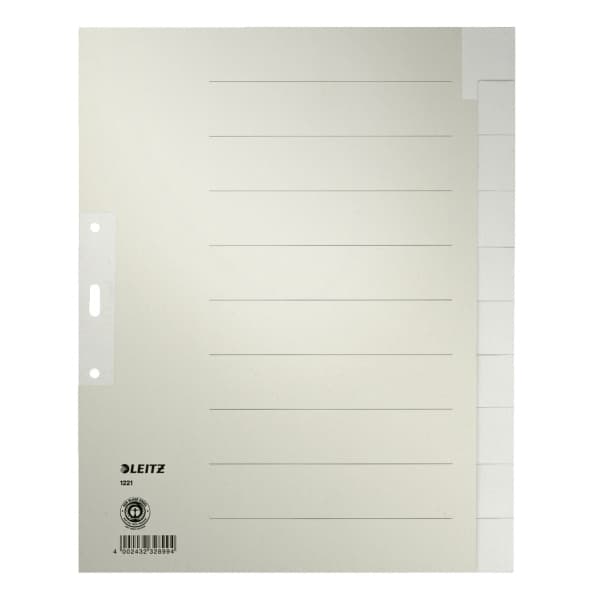 LEITZ-rekisteri, köysipaperi (RC), 100g/m², tyhjä, A4, täysi korkeus, ü, 10 arkkia, harmaa 1 kpl (1221-00-85)
