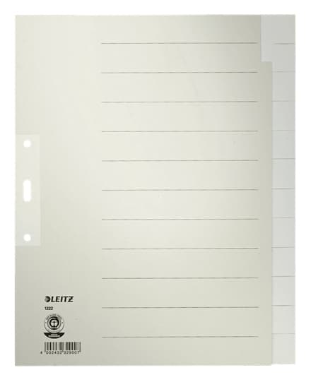 LEITZ köysirekisteri, tyhjä, A4 lisäleveys, 12 osaa harmaa, 100 gsm, rei'itys: 80 mm, reikävahvikkeella (1222-00-85)