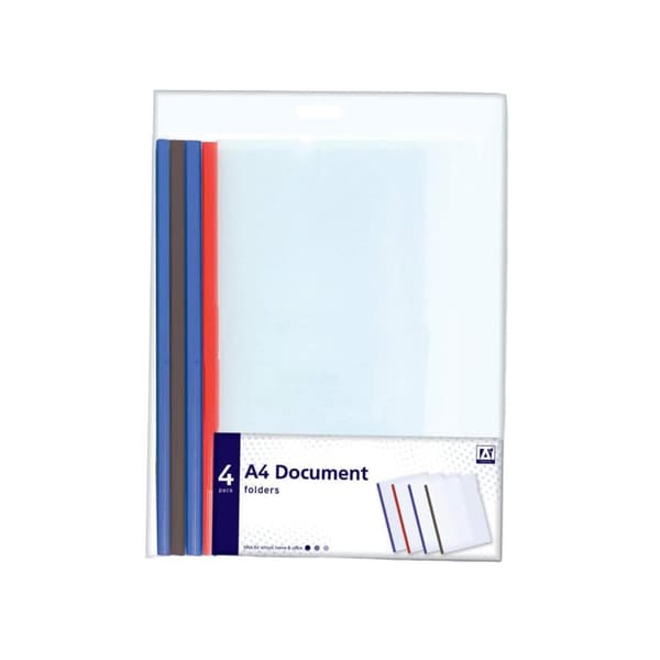 Anker A4 Stick File Folder (Pack of 4) Clear/Multicoloured One Size