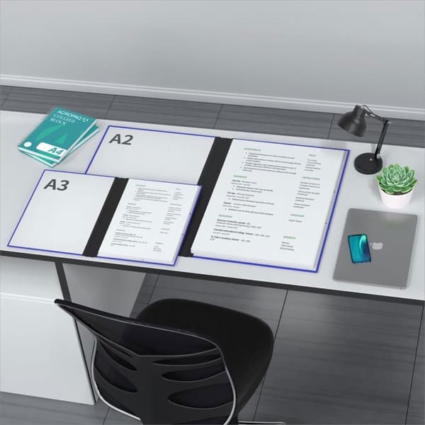 ACROPAQ Teckningskartong A2, B2, A3, A4 - 52 x 72 cm - 2 Elastiska stängningar - Förlängningsbart bakstycke - Förstärkt kartong - Ekologisk FSC - Blå