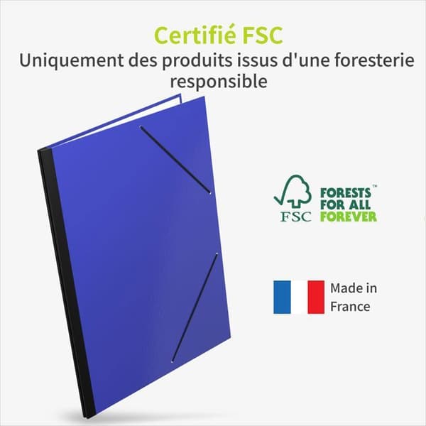 ACROPAQ Teckningskartong A2, B2, A3, A4 - 52 x 72 cm - 2 Elastiska stängningar - Förlängningsbart bakstycke - Förstärkt kartong - Ekologisk FSC - Blå