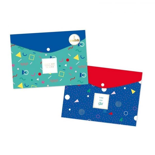 Geometric Polypropylene Wallet (Pack of 2) Blue/Navy/Red One Size