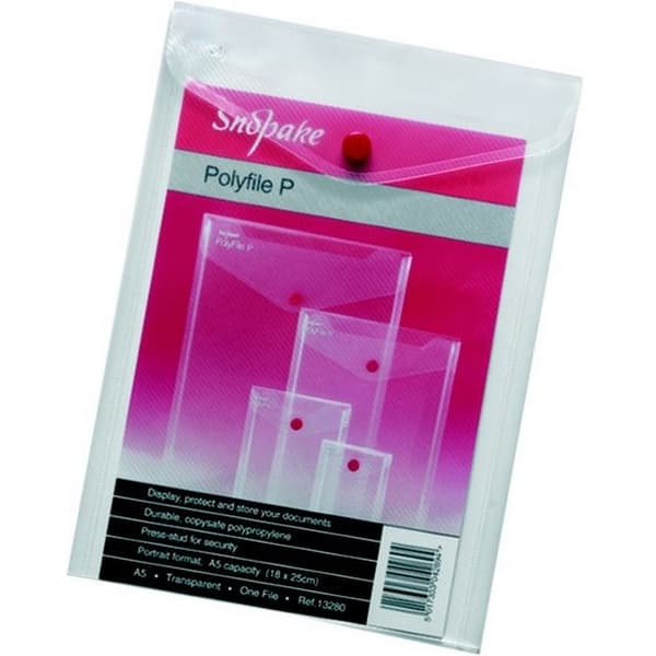 Snopake Portrait Polypropylene A6 Document Wallet Clear One Size