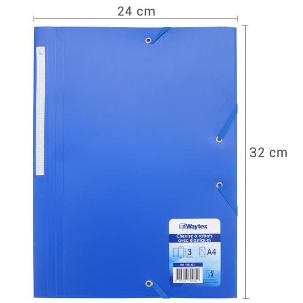 Set med 10 elastiska mappar med 3 flikar WAYTEX 931458 - Polypro 4.5-10e flexibel A4 - Diverse färger