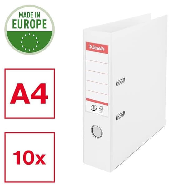 Esselte group - 699098 - Esselte, A4 N1 spakfilar, Vit, 75 mm rygg, Plast, 10 st, Vivida Serie, 811300