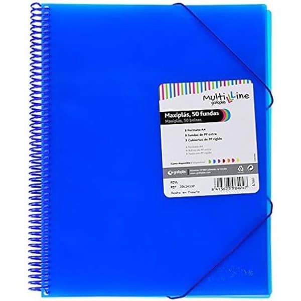 Chemiskydd A4 fickor - GRAFOPLÁS - 39835330 - Omslag i polypropen - 50 Fickor - Färg blå