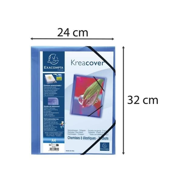 Pack med 5 klämmappar med 3 flikar i genomskinlig polypropen Krea Cover - A4 - Blå