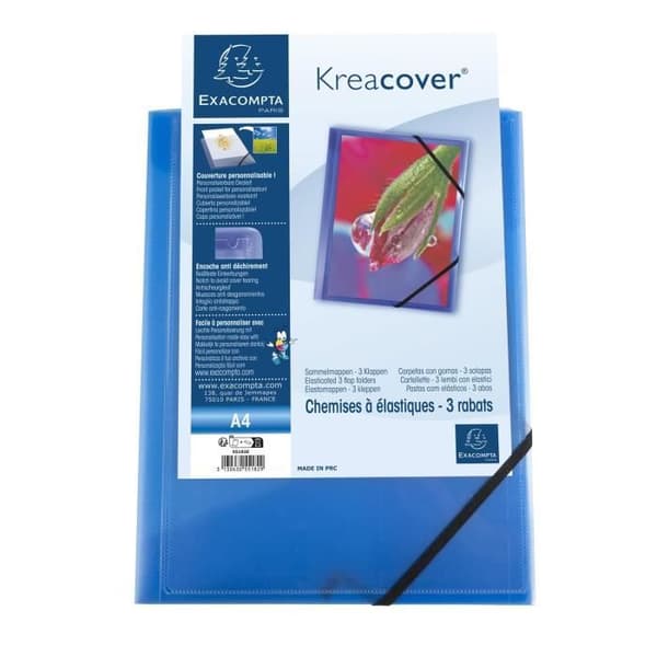 Pack med 5 klämmappar med 3 flikar i genomskinlig polypropen Krea Cover - A4 - Blå