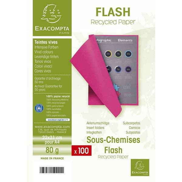Exacompta Bahia 80 pappersmappar - Paket med 100 - 10 olika färger