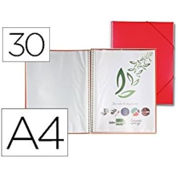 Vitrinmapp med spiral - LIDERPAPEL - EC10 - A4 - Röd färg - 30 fickor