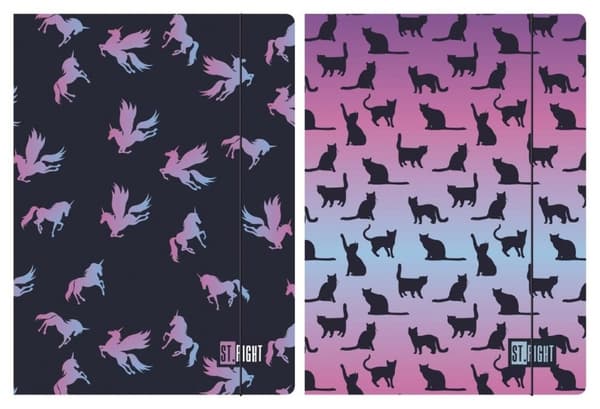 Kansio kuminauhalla A4 Unicorns/Cats St.Right MIX