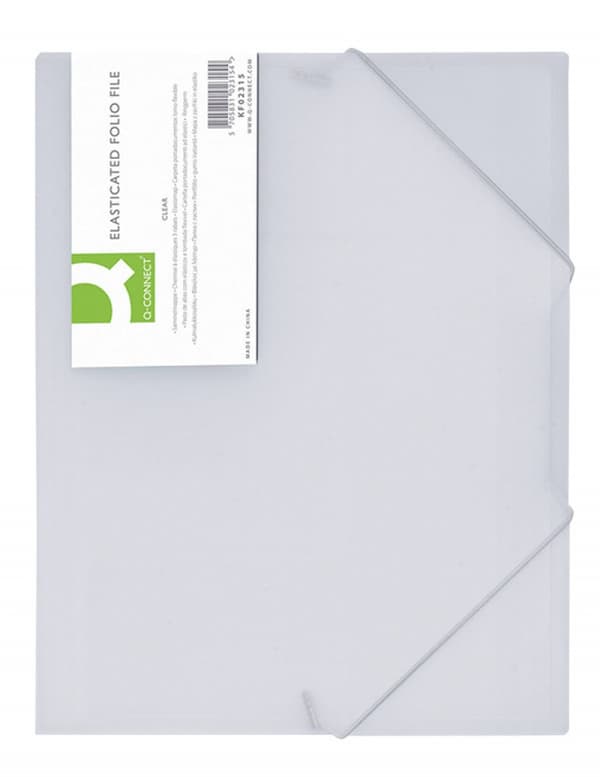 Folder med gummiband Q - Connect A4 3 flikar 400 mic Transparent vit KF02315
