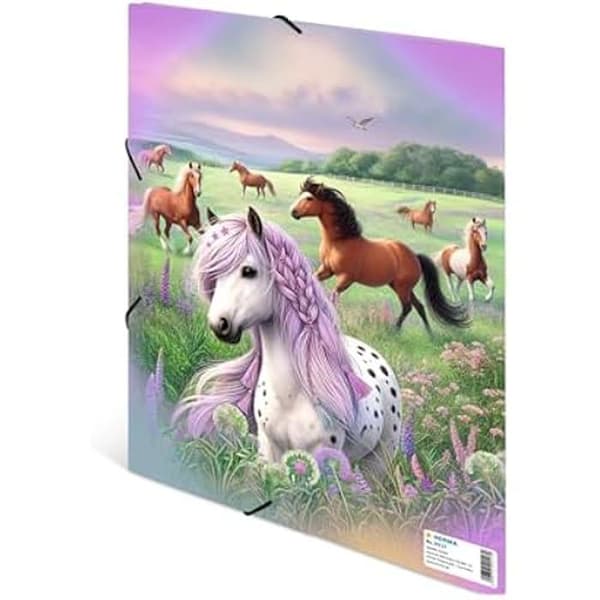 A4 pärm - HERMA - Mönster av hästvärlden - Av kartong - Med elastik - 31,5 x 23,5 cm