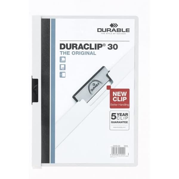 Pack av 5 stycken DURACLIP ORIGINAL 30 klämmappar, A4-format, vit