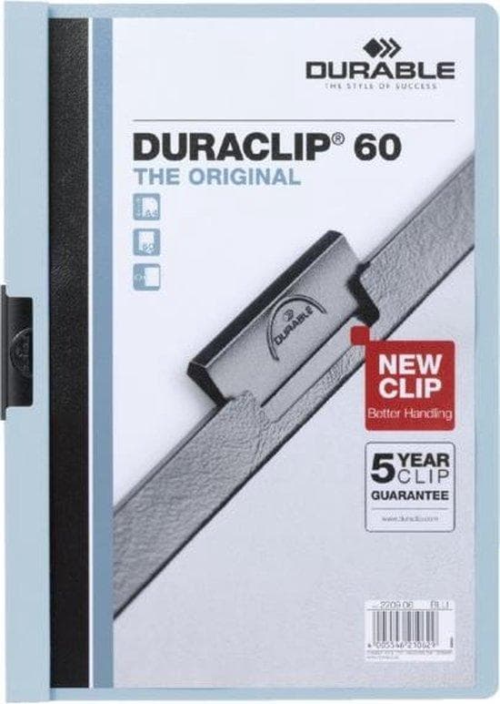 Kestävä Duraclip 60 -esityskansio PVC vaaleansininen - läpinäkyvä (220906)