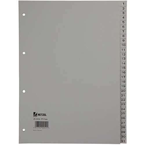 Rexel-numerorekisteri PP-foliosta A4, 226 x 297 mm, 31 arkkia, 1 kpl, harmaa