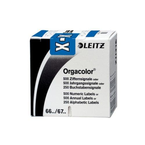 LEITZ bogstavsignal Orgacolor "X", på rulle, mørkeblå, mål: (B)30 x (H)23 mm, på en rulle bæretape, selvklæbende (6633-10-00)