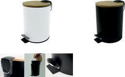 helit pedal waste bin "the bamboo", 3 liters, black, made of powder-coated steel, foot pedal, bamboo lid, - 1 piece (H2404495)
