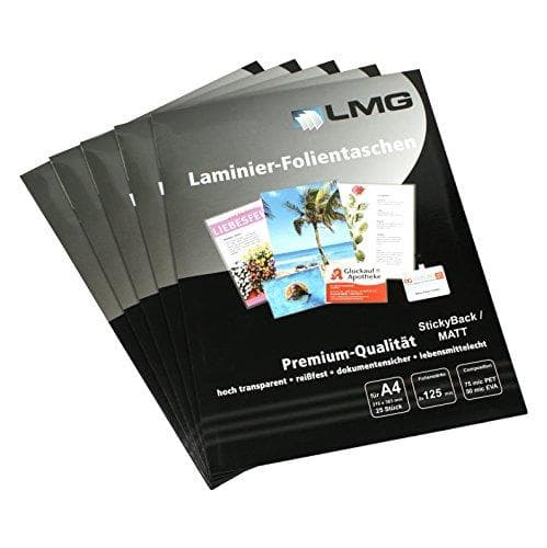 LMG LMGA4 125SM 25 lamineringspåsar A4, 216 x 303 mm, 2 x 125 mikron självförsedd, set med 25 st