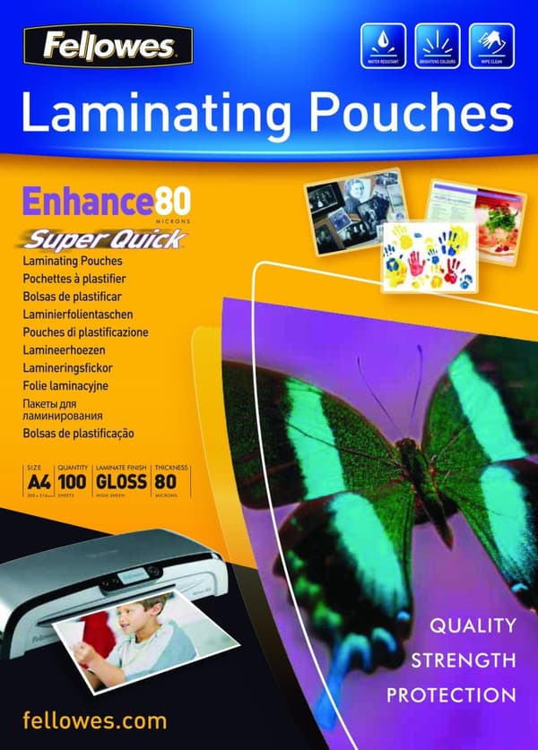 Fellowes Laminator Enhance A4 Glossy 80 Micron 100 Pakke