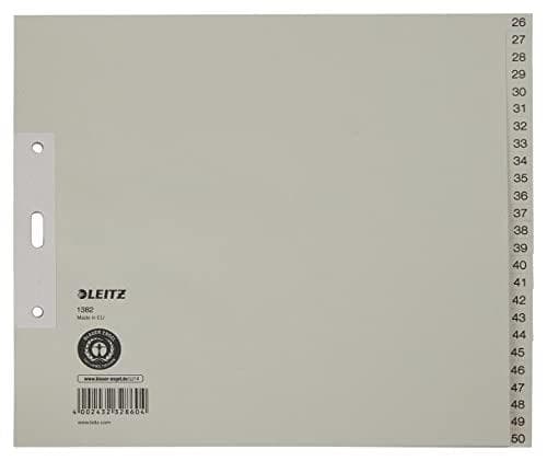 LEITZ köysipaperirekisteri, numerot, A4 lisäleveys, 26-50 harmaa, 25 osaa, puolikorkeus, 100 gsm, lävistys: 80 mm, kanssa (1382-00-85)
